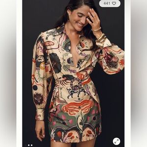 Farm Rio Surreal Belted Long Sleeve Mini Dress